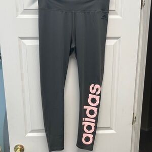 Adidas Women’s Charcoal Leggings with Pink Lettering size large